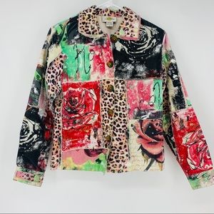 Sandy Starkman Floral Leopard Patch Art Jacket Top